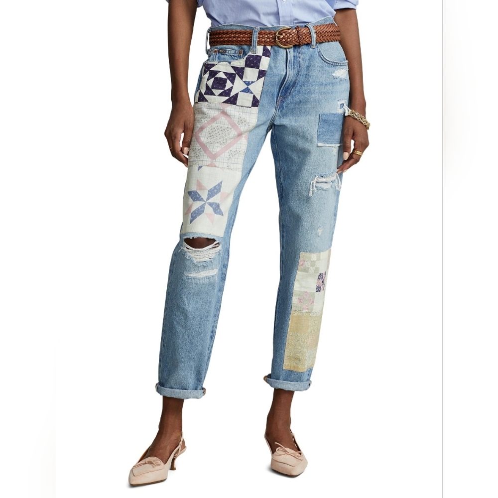 NWT Polo Ralph Lauren 'The Avery' Boyfriend Patchwork Distressed Jeans | Size 27